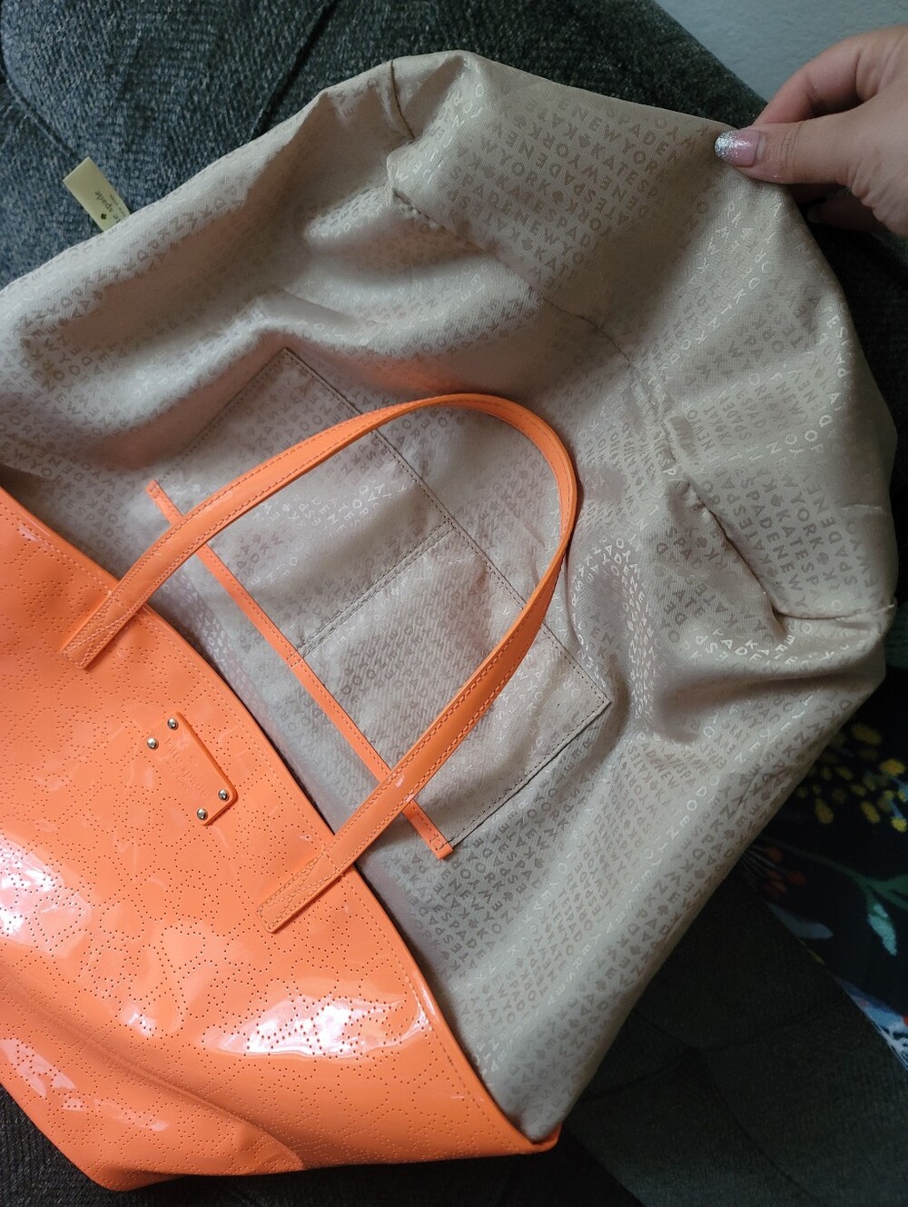Kate Spade Perforated Spade Neon Orange Tote - Picture 9 of 15
